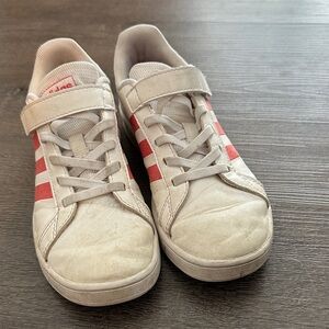 Kids White and Pink Adidas Shoes